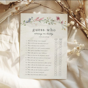 Raad eens wie mama of papa Baby shower Game Kaart