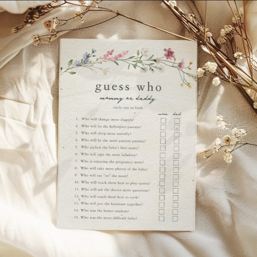 Raad eens wie mama of papa Baby shower Game Kaart