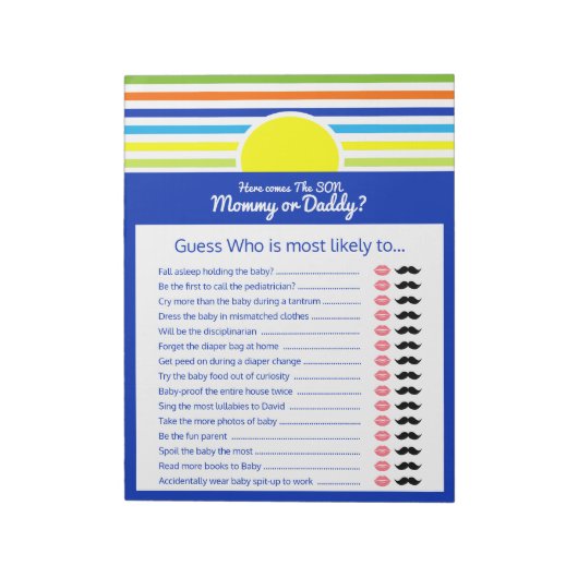 Raad eens wie mama of papa Baby shower Game Notitieblok (Linkerzijde)