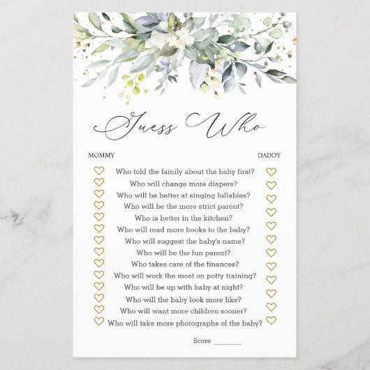 Raad eens wie mama of papa Baby shower Greenery is Flyer (Voorkant)