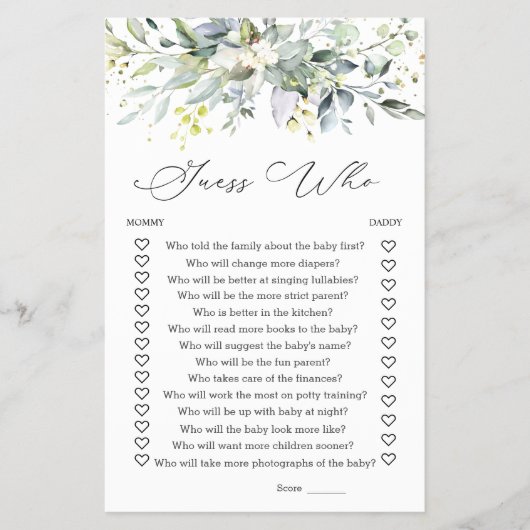 Raad eens wie mama of papa Baby shower Greenery is Flyer (Voorkant)