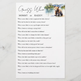 Raad eens wie mama of papa baby shower spel kaart