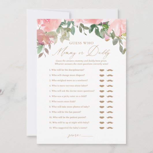 Raad eens wie mama of papa ballon Baby shower spel Kaart (Voorkant)