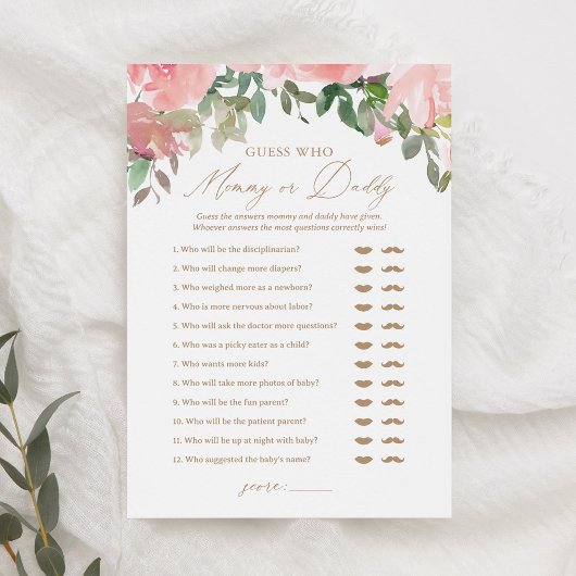 Raad eens wie mama of papa ballon Baby shower spel Kaart