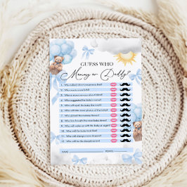 Raad eens wie, mama of papa, Beer Baby shower Spel