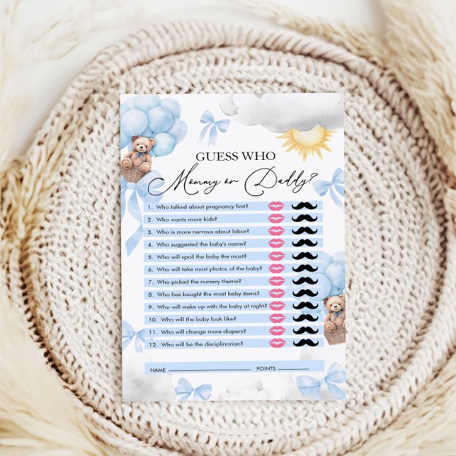 Raad eens wie, mama of papa, Beer Baby shower Spel (Creator heeft geüpload)