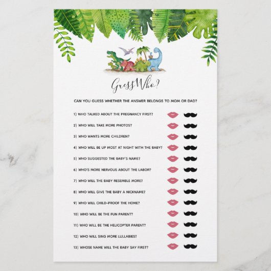 Raad eens wie mama of papa? Dinosaur Baby shower G (Voorkant)