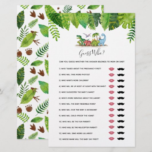 Raad eens wie mama of papa? Dinosaur Baby shower G (Voorkant / Achterkant)