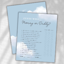 Raad eens wie mama of papa jongen Baby shower spel