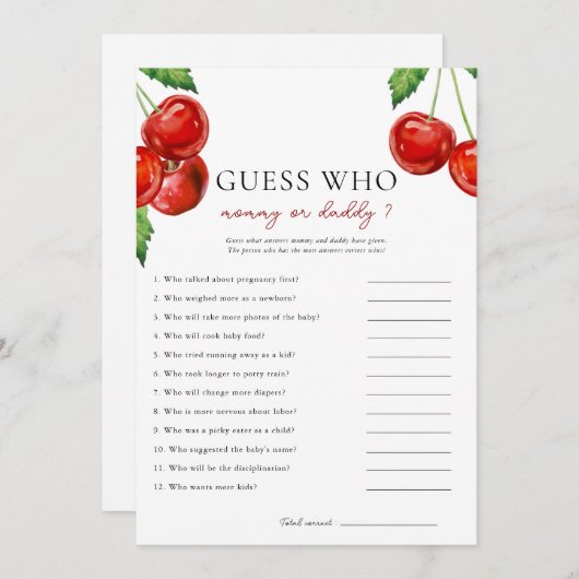 Raad eens wie mama of papa kersen Baby shower Kaar Feestdagenkaart (Voorkant / Achterkant)