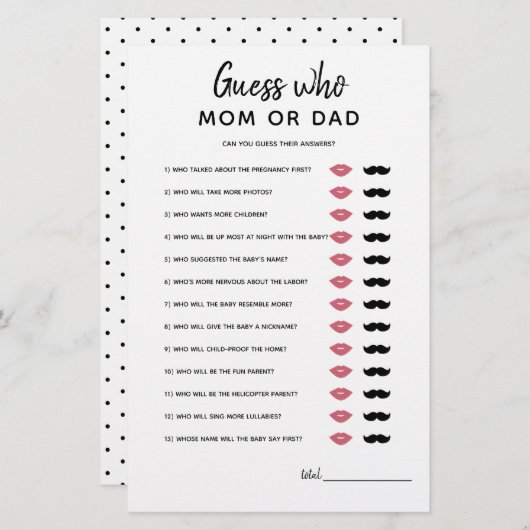 Raad eens wie mama of papa? Minimalistisch Baby sh (Voorkant / Achterkant)