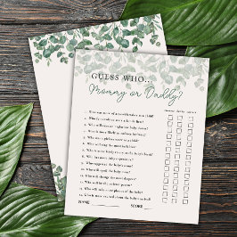 Raad eens wie mama of papa Safari Baby shower spel