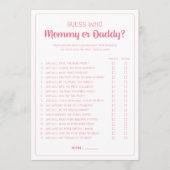 Raad eens wie mama of papa spel meisje Baby shower Advieskaart (Voorkant)