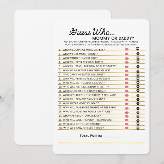 Raad eens wie - mama of papa spel menu (Voorkant / Achterkant)