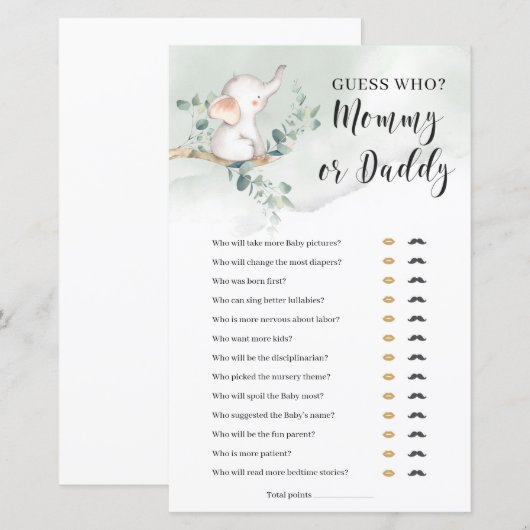 Raad eens wie mama of papa spel olifant boho is (Voorkant / Achterkant)