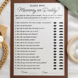 Raad eens wie mama of papa spel voor Baby shower Kaart