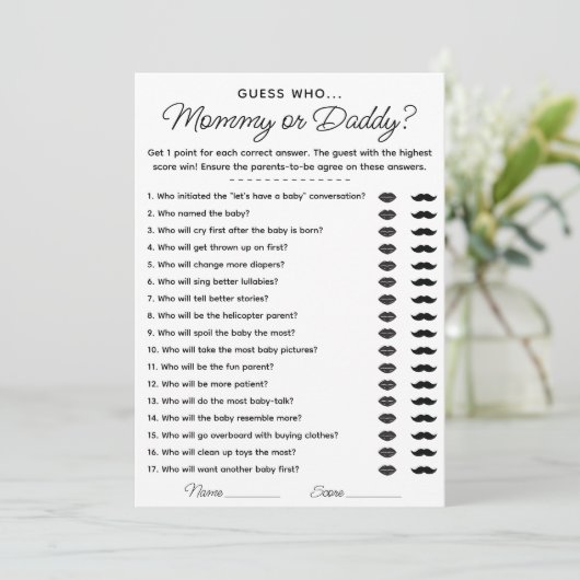 Raad eens wie mama of papa spel voor Baby shower Kaart (Staand voorkant)