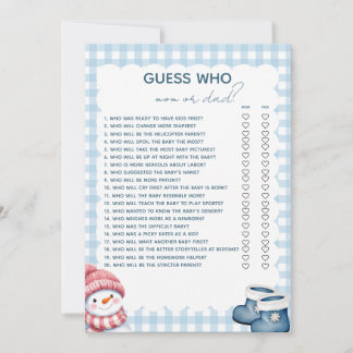 Raad eens wie mama of papa Winter Baby Shower Spel Kaart