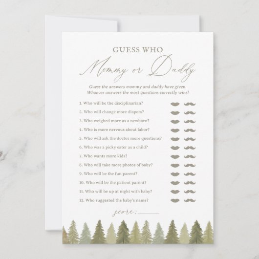 Raad eens wie mama of papa Woodland Baby shower sp Kaart (Voorkant)