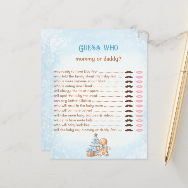 Raad eens wie mama papa blauw Baby shower spel (Voorkant / Achterkant in situ)