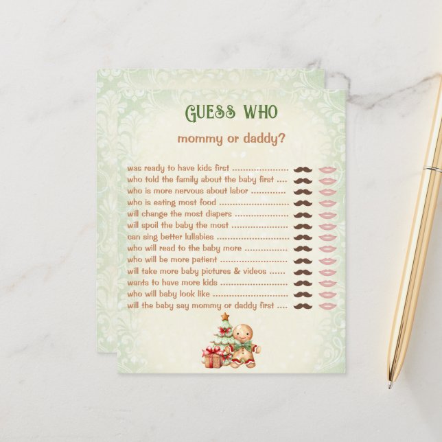 Raad eens wie mama papa klassieke Baby shower spel (Voorkant / Achterkant in situ)