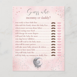 Raad eens wie mama papa roze maan Baby shower spel