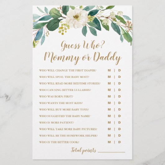 Raad eens wie? Mammie of papa Baby shower Game (Voorkant)