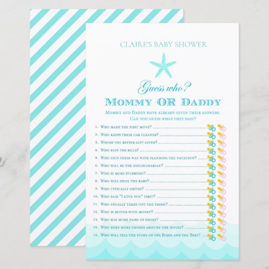 Raad eens wie moeder of vader is - Baby shower Gam (Voorkant / Achterkant)