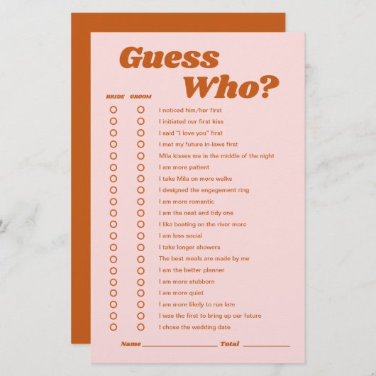 Raad eens wie Retro Disco Vrijgezellenfeest Game (Voorkant / Achterkant)