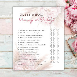 Raad eens wie roze bloemenmeisje Baby shower spel