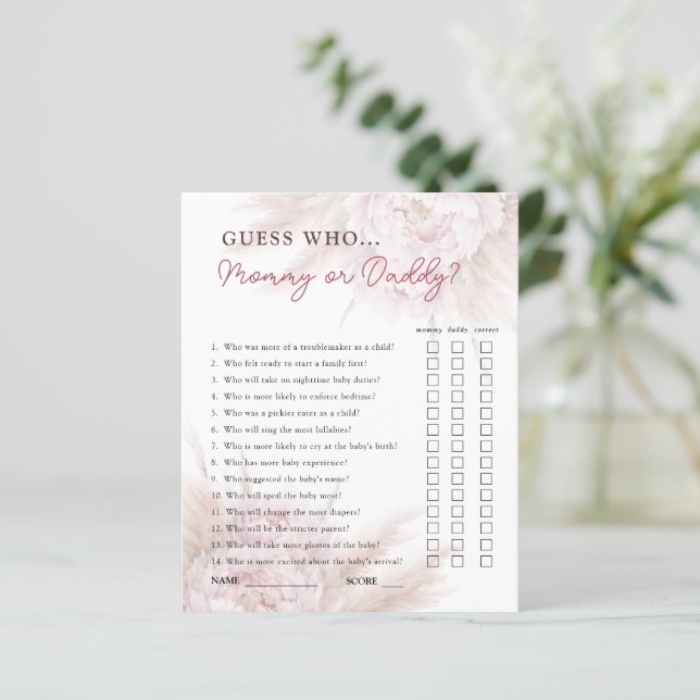 Raad eens wie roze bloemenmeisje Baby shower spel (Staand voorkant)