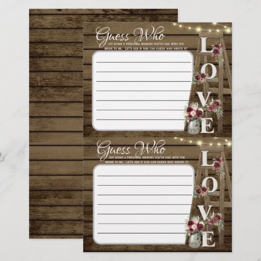 Raad eens wie rustieke douche spel (Voorkant / Achterkant)