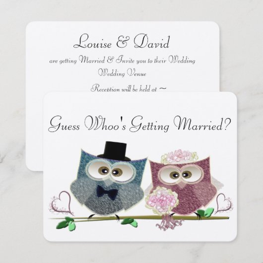 Raad eens wie trouwt, huwelijksuitnodiging kaart (Voorkant / Achterkant)