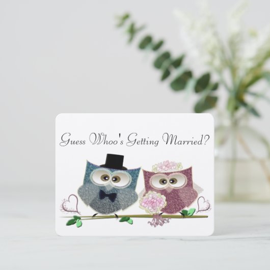 Raad eens wie trouwt, huwelijksuitnodiging kaart (Staand voorkant)