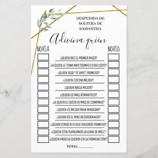 Raad eens wie vrijgezellenfeest engels spaans spel (Achterkant)