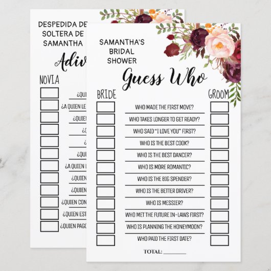 Raad eens wie vrijgezellenfeest engels spaans spel (Voorkant / Achterkant)