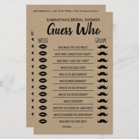 Raad eens wie vrijgezellenfeest engels spaans spel (Voorkant / Achterkant)