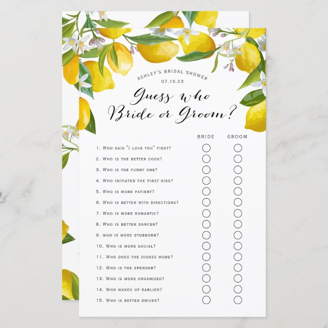 Raad eens wie, Vrijgezellenfeest met citroenen (Voorkant / Achterkant)