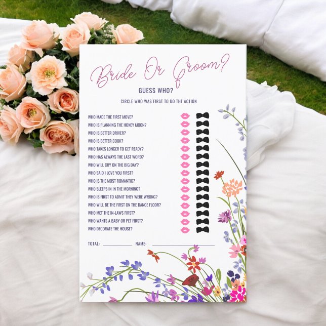Raad eens wie wilde bloemen vrijgezellenfeest spel (Guess who wildflowers bridal shower game)