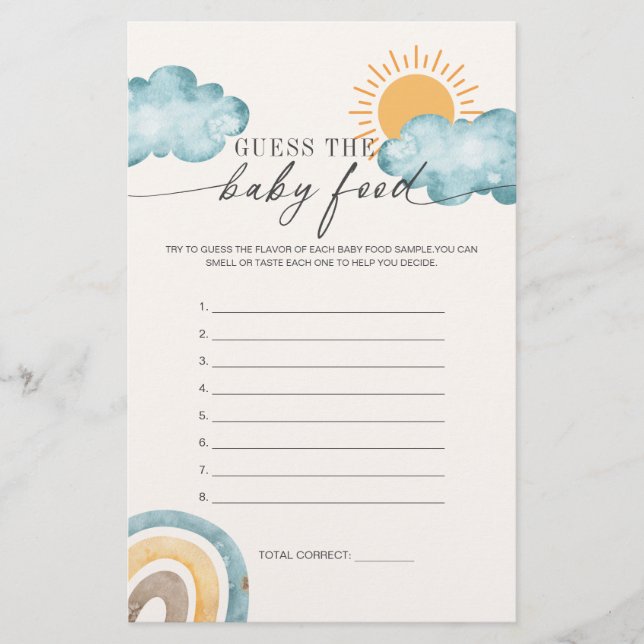 Raad het Baby eten | Sunshine Baby shower Game (Voorkant)