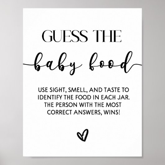 Raad het Baby Food Baby shower spel bord Poster (Voorkant)