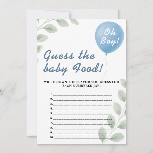 Raad het Baby Food Shower spel Ballon Eucalyptus Kaart (Voorkant)