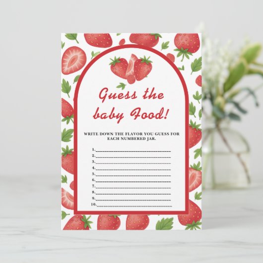 Raad het Baby Food Strawberry Berry Sweet Game Kaart (Staand voorkant)