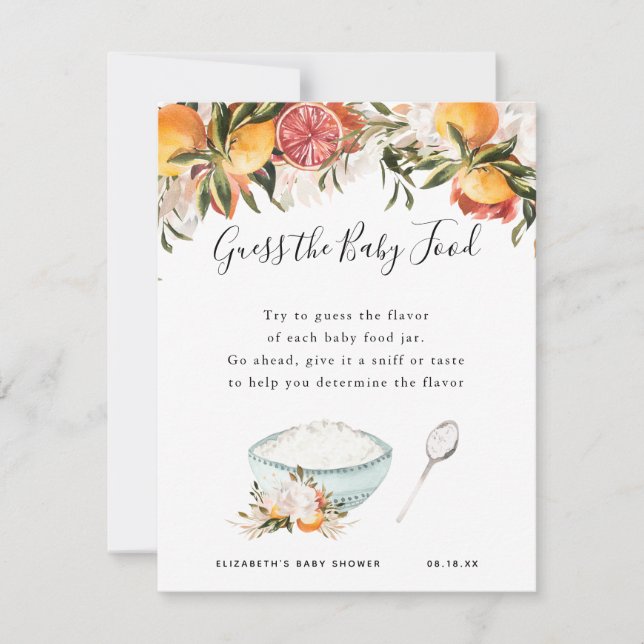 Raad het babyvoedsel | Baby Shower Spel (Voorkant)