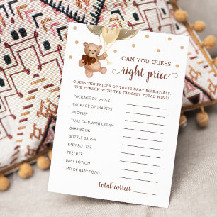 Raad het juiste prijs spel baby shower teddybeer k kaart