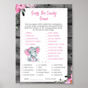 Raad het Snoep Baby shower spel Elephant Pink Poster