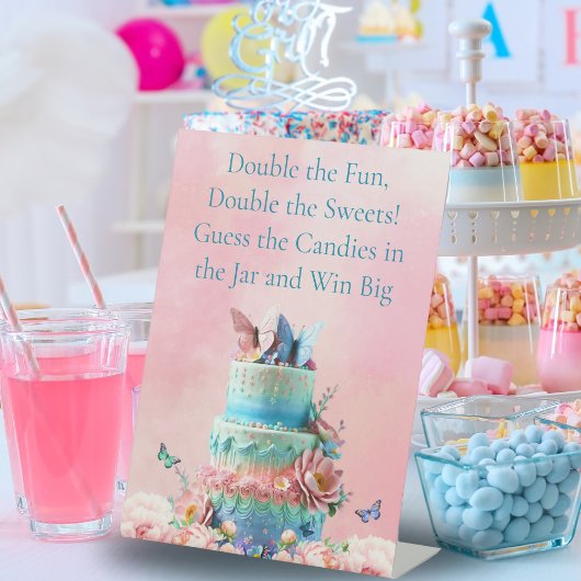 Raad het Snoepjes Vlinders Tweelingen Baby shower Reclamebord Met Voetstuk