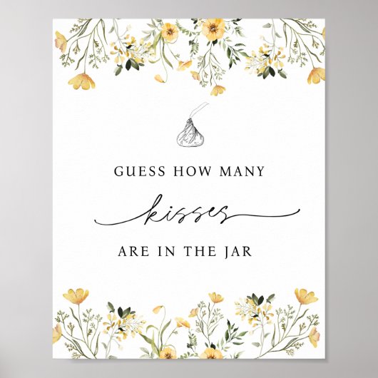 Raad hoeveel kusjes er in de pot met gele bloem zi poster (Voorkant)