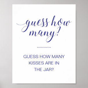 Raad Hoeveel Kusjes Navy Blauwe Bruidsuitnodiging Poster