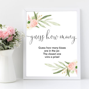 Raad hoeveel kusjes roze gouden babyshower bord poster